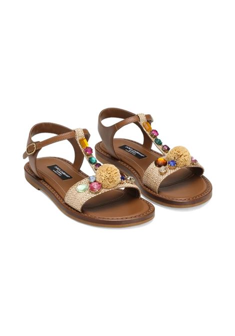 Sandali In Rafia e Vitello Nappato Con Pietre DOLCE & GABBANA KIDS | D11355-AX3218N084